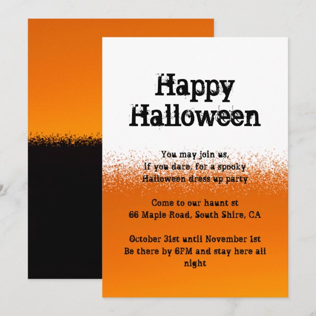 Orange Schwarz-Weiß-Halloween-Einladung Einladung (Vorne/Hinten)