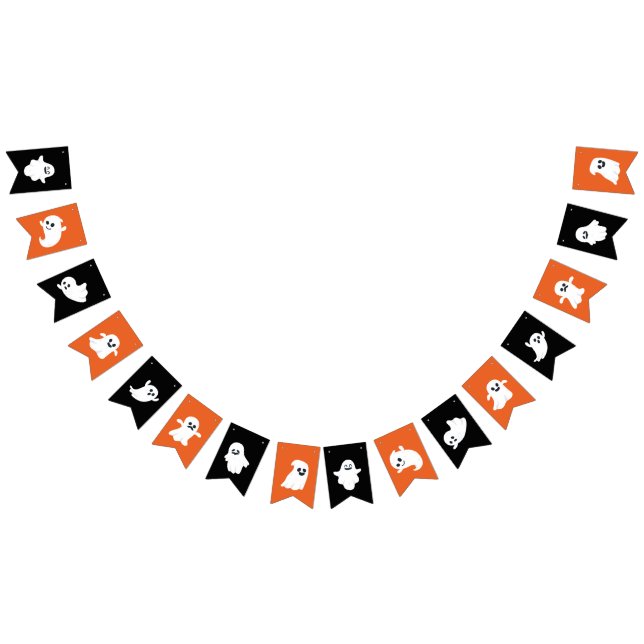 Orange Schwarz-weiß Happy Halloween Niedlich Ghost Wimpelkette (Alle)