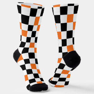Orange Schwarz Weiß kariertes Musterdesign Socken