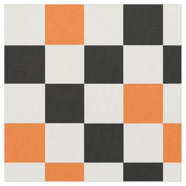 Orange Schwarz Weiß kariertes Musterdesign  Stoff (Nahaufnahme)
