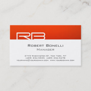 Orange Schwarz-weiß Monogram Manager Business Card Visitenkarte