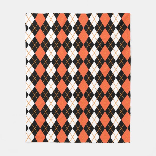 Orange Schwarz-weiße Raute Diamond Design Fleecedecke (Vorderseite)