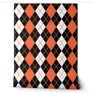 Orange Schwarz-weiße Raute Diamond Design Tapete