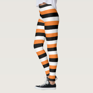Orange, Schwarz, Weiße Streifen Leggings