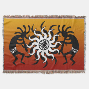 Orange Schwarz-weißer Südwestentwurf Kokopelli Decke