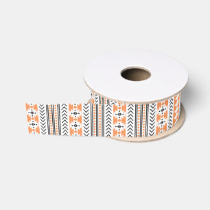 Orange Schwarz-weißes aztekisches Stammes- Ripsband