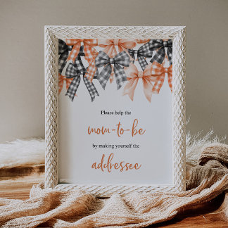 Orange-Schwarze Gingham-Schleife Baby-Shower-Umsch Poster