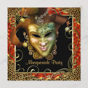 Orange Schwarze Gold Leopard Maskenparty Einladung