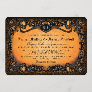 Orange schwarze Halloween-Hochzeit EMPFANGS-an Einladung