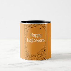 Orange-Schwarze Halloween-Spinnen Zweifarbige Tasse