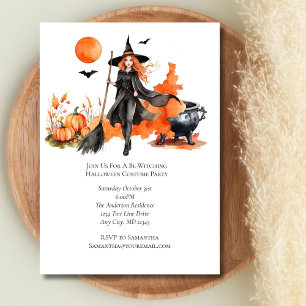 Orange Schwarze Hexe Halloween-Kostenüm-Party Einladung