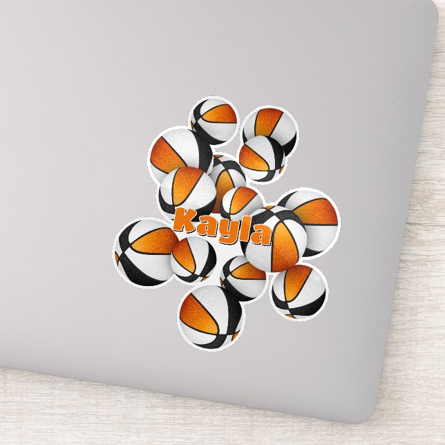 Orange schwarze Mannschaftsfarben Basketballspiele Aufkleber (Detail)