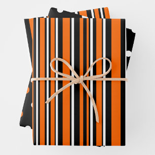 Orange, schwarze und weiße trendige Streifen und P Geschenkpapier Set
