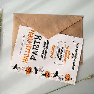 Orange Schwarze Verspielte Halloween-Party-Einladu Einladung