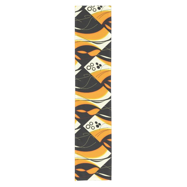 Orange schwarzer Entwurf Kurzer Tischläufer (Vorderseite)