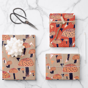 Orange Schwarzer Fliegenpilz Pilz Herbst Geschenkpapier Set