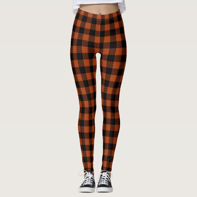 Orange schwarzer Holzfäller-Büffel-kariertes Leggings (Vorderseite)