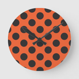 Orange + Schwarzer Polka Punktmuster Runde Wanduhr