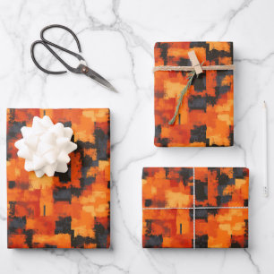 Orange & Schwarzes Abstract Geschenkpapier Set