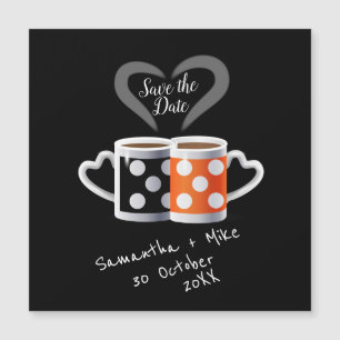 Orange + Schwarzes Kaffee Farbdessign Save-the-Dat Magnetkarte