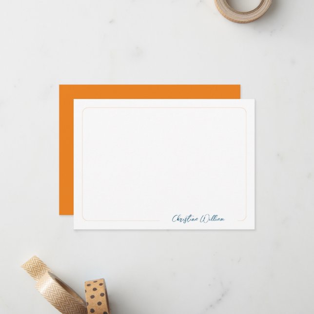 Orange Script Calligraphy Classic Rounded Border Mitteilungskarte (Vorderseite/Rückseite Beispiel)