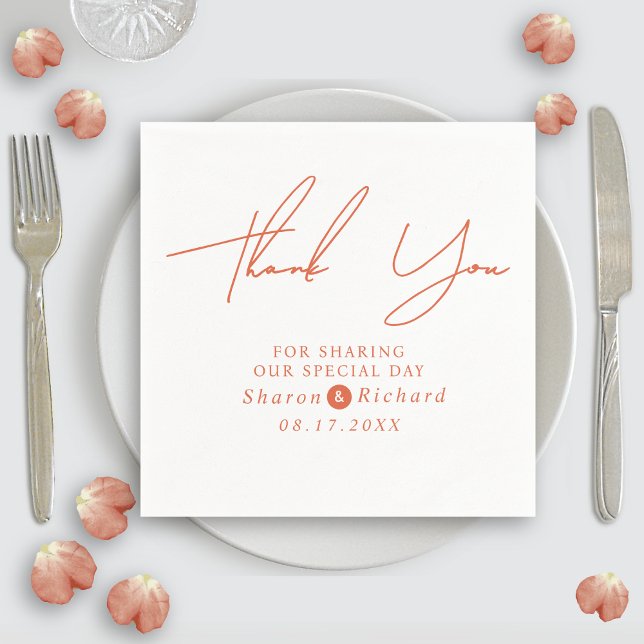 Orange script calligraphy Thank You fall wedding Serviette (Von Creator hochgeladen)
