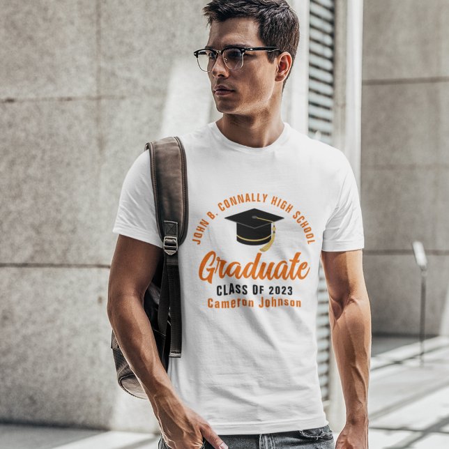 Orange Script Graduate Custom 2025 Abschluss T-Shirt (Von Creator hochgeladen)