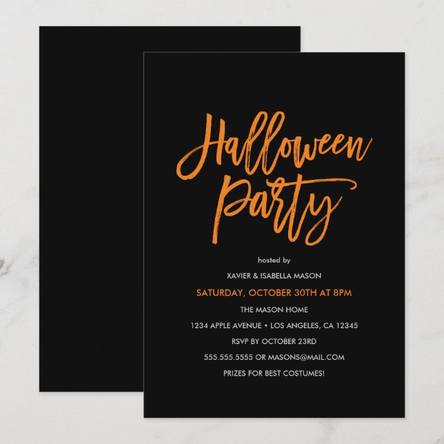 Orange Script Halloween Party Invitation (Devant / Derrière)