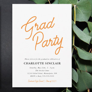 Orange Script Simple Budget Grad Party Einladung