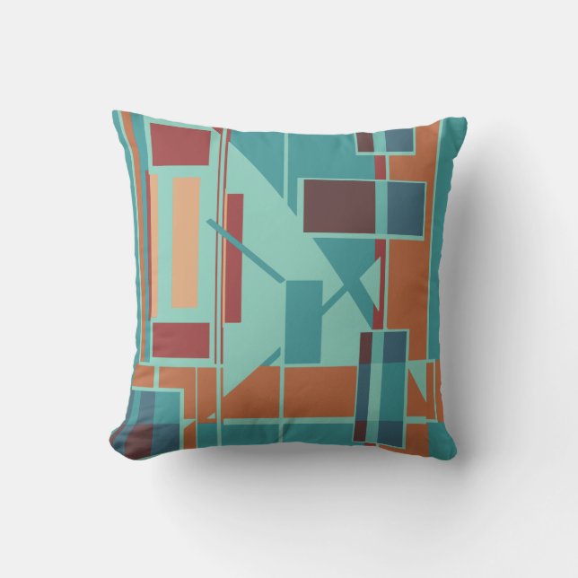 Orange Seafoam Türkise Burgundy Geometrie Kissen (Vorderseite)