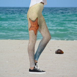Orange Seestern Sand und Surf Küstenstil Leggings