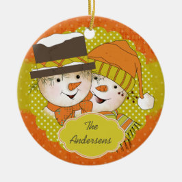 Orange/Senf Punkted Snowmen Holiday Ornament