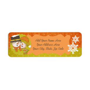 Orange/Senf Snowmen Rücksendeadressen-Aufkleber