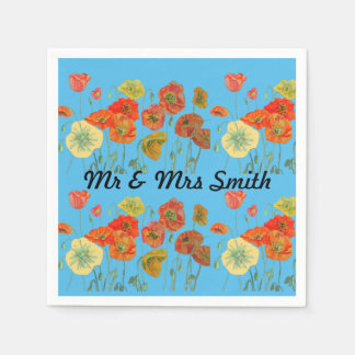 Orange Shabby Mohn Dekor Servietten Blau