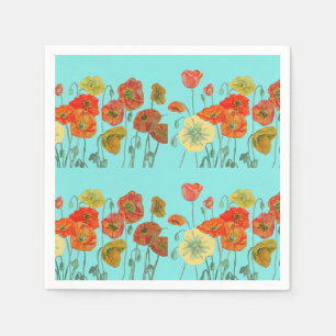 Orange Shabby Mohn Dekor Servietten Napkins Aqua.