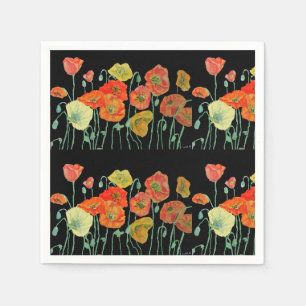 Orange Shabby Mohn Dekor Servietten Schwarz