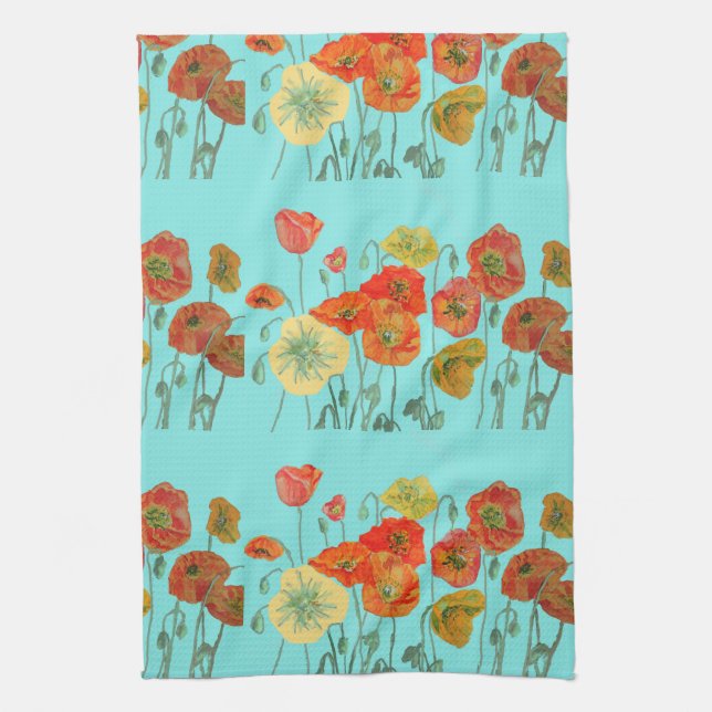 Orange Shabby Poppy Aqua Ticino Geschirrtuch (Vertikal)