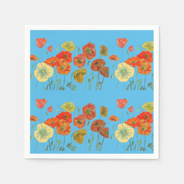 Orange Shabby Poppy Deco Serviette Napkins Blue (Vorderseite)