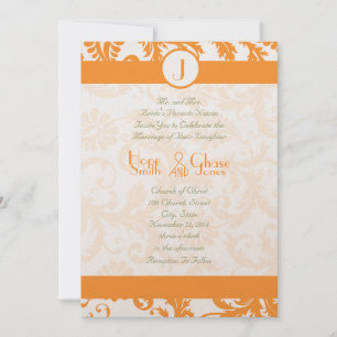 Orange Sherbert Damask Monogram Faire-part de mari
