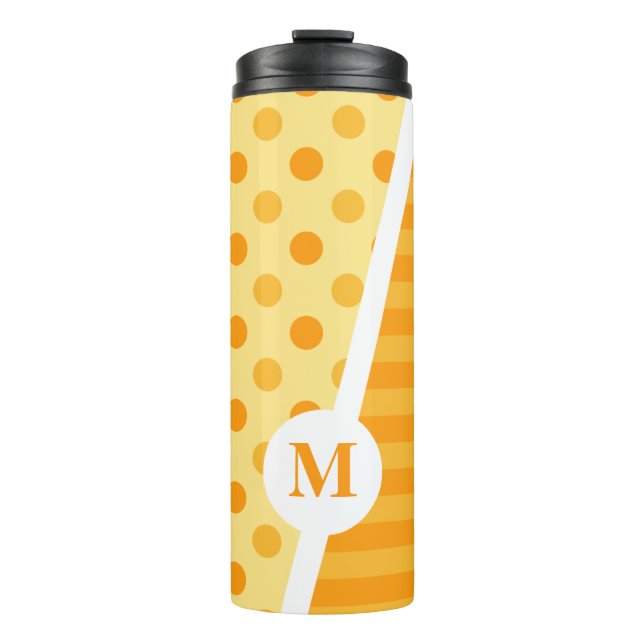 Orange Sherbet Polka Punkte und Streifen: Monogram Thermosbecher (Vorderseite)