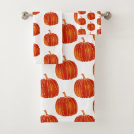 Orange Shiny Niedliche Fall Halloween Herbstpumpen Badhandtuch Set