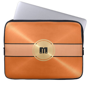 Orange Shiny Stainless Steel Metal und Gold Button Laptopschutzhülle