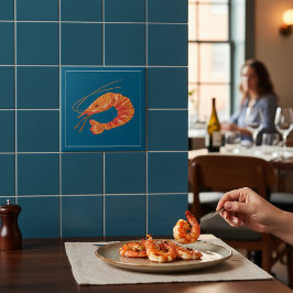 Orange Shrimp Seafood Illustration Tile Fliese