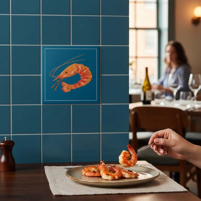Orange Shrimp Seafood Illustration Tile Fliese (Von Creator hochgeladen)