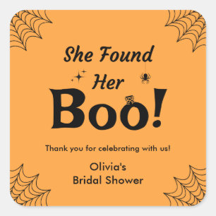 Orange Sie fand ihren Boo Halloween Brautdusche  Quadratischer Aufkleber