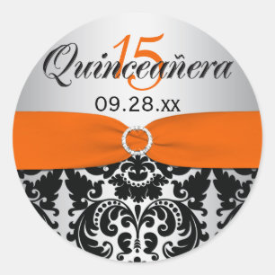 Orange, Silber, schwarzer Damast, Sticker