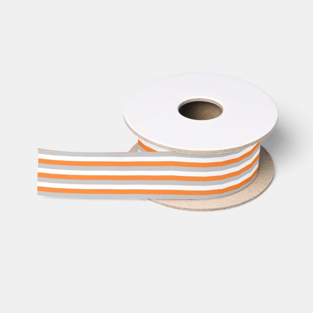 Orange, Silber und weiße Streifen Satinband (Spule)