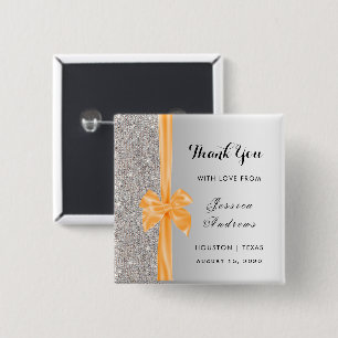 Orange Silk Bow Silver Sequins Birthday Gefallen Button