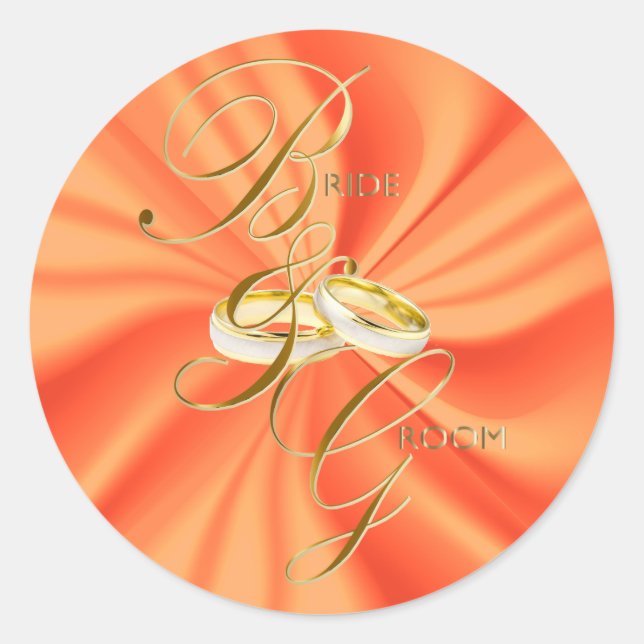 Orange Silky Satin and Gold Wedings Rings Runder Aufkleber (Vorderseite)