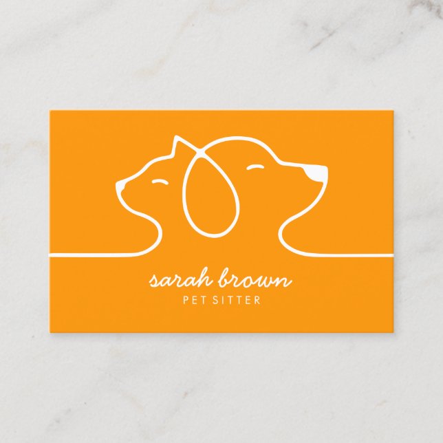 Orange Simple Line Logo Cat Dog Pet Visitenkarte (Vorderseite)